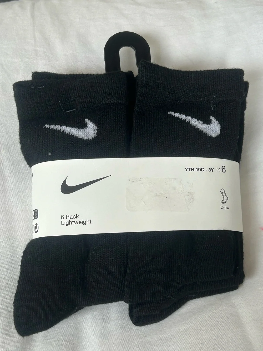 Nike 6-Pack Lightweight Crew Socks | Black | Youth 10C–3Y
